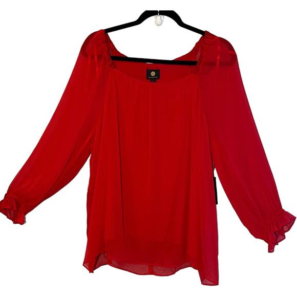 JM Collection Women's Solid Tiered Chiffon Blouse Top, Red, Size Large - Picture 5 of 15